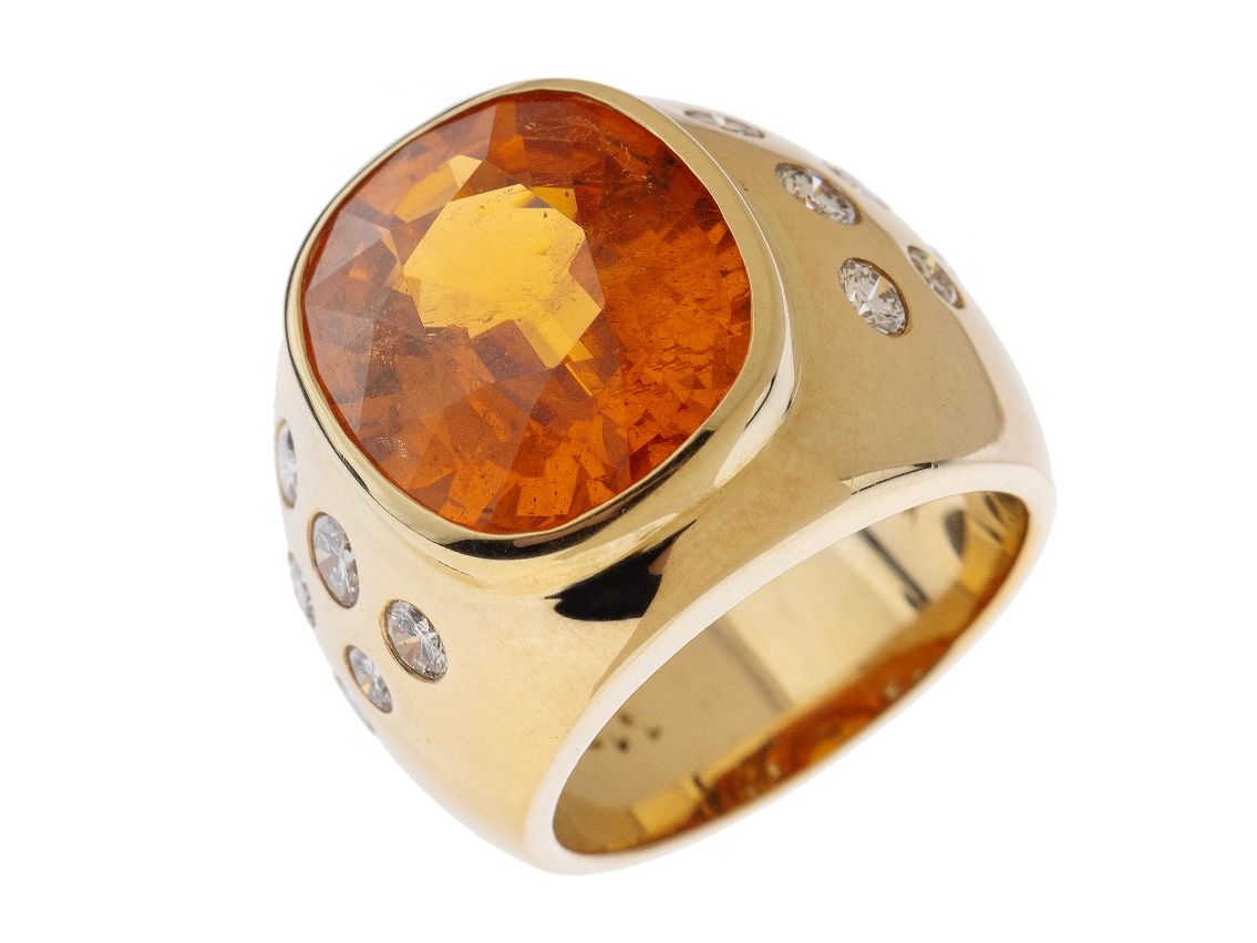 Ring 18kt Gelbgold Mandarin Granat 25ct Diamanten 1,12ct 33,4g 