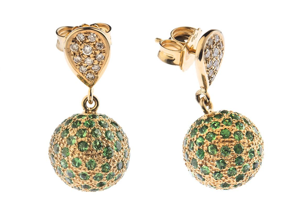 Ohrschmuck 18kt Gelbgold 15,3g Diamanten 0,20ct Tsavorit 0,60ct