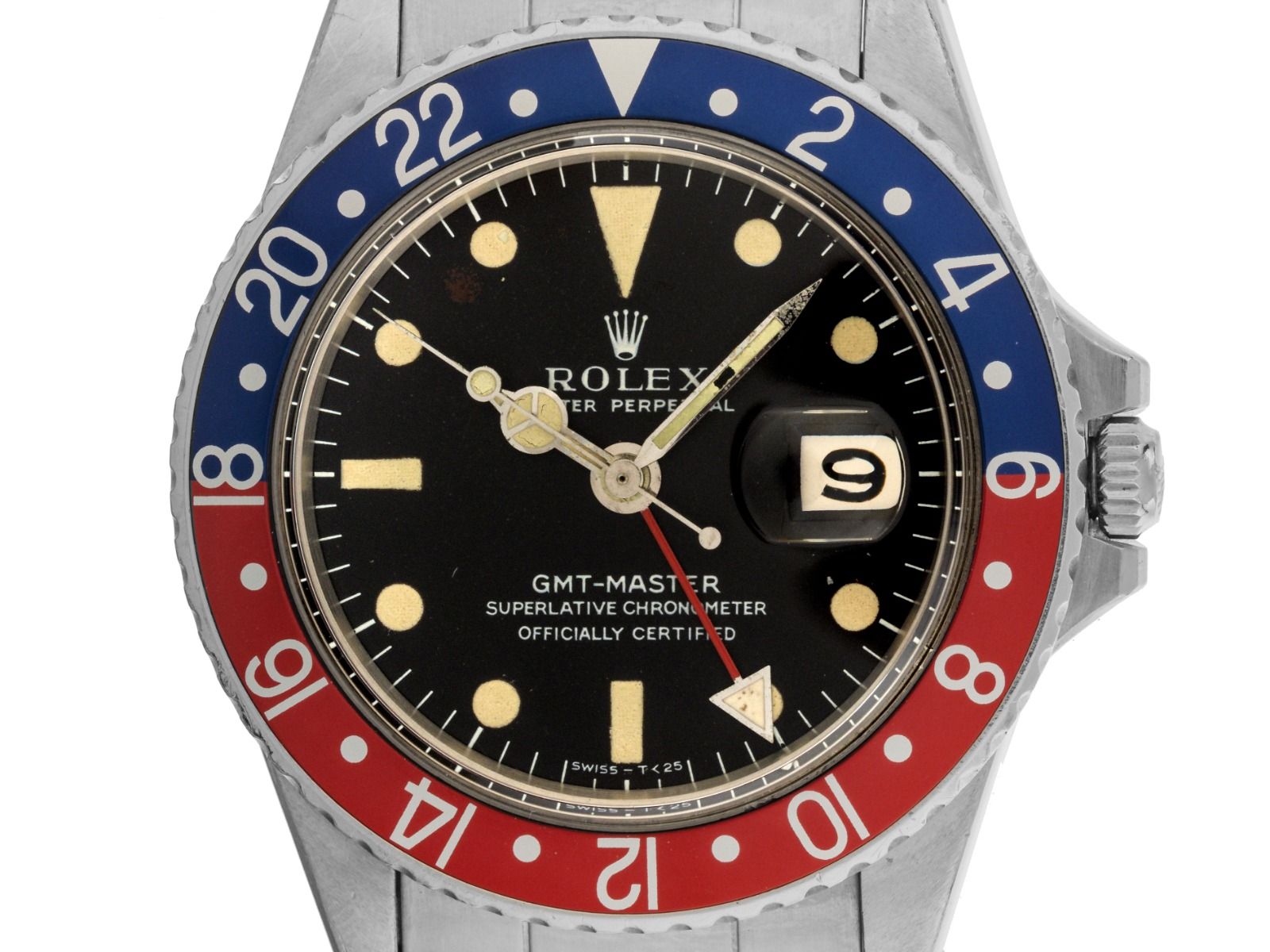 Rolex GMT Master Pepsi Ref.1675 1968 Box&Beschreibung Original Vintage Unpoliert