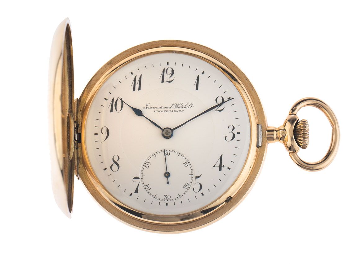 IWC Taschenuhr Savonette 14kt Gelbgold Handaufzug 51mm Original Vintage Unpoliert