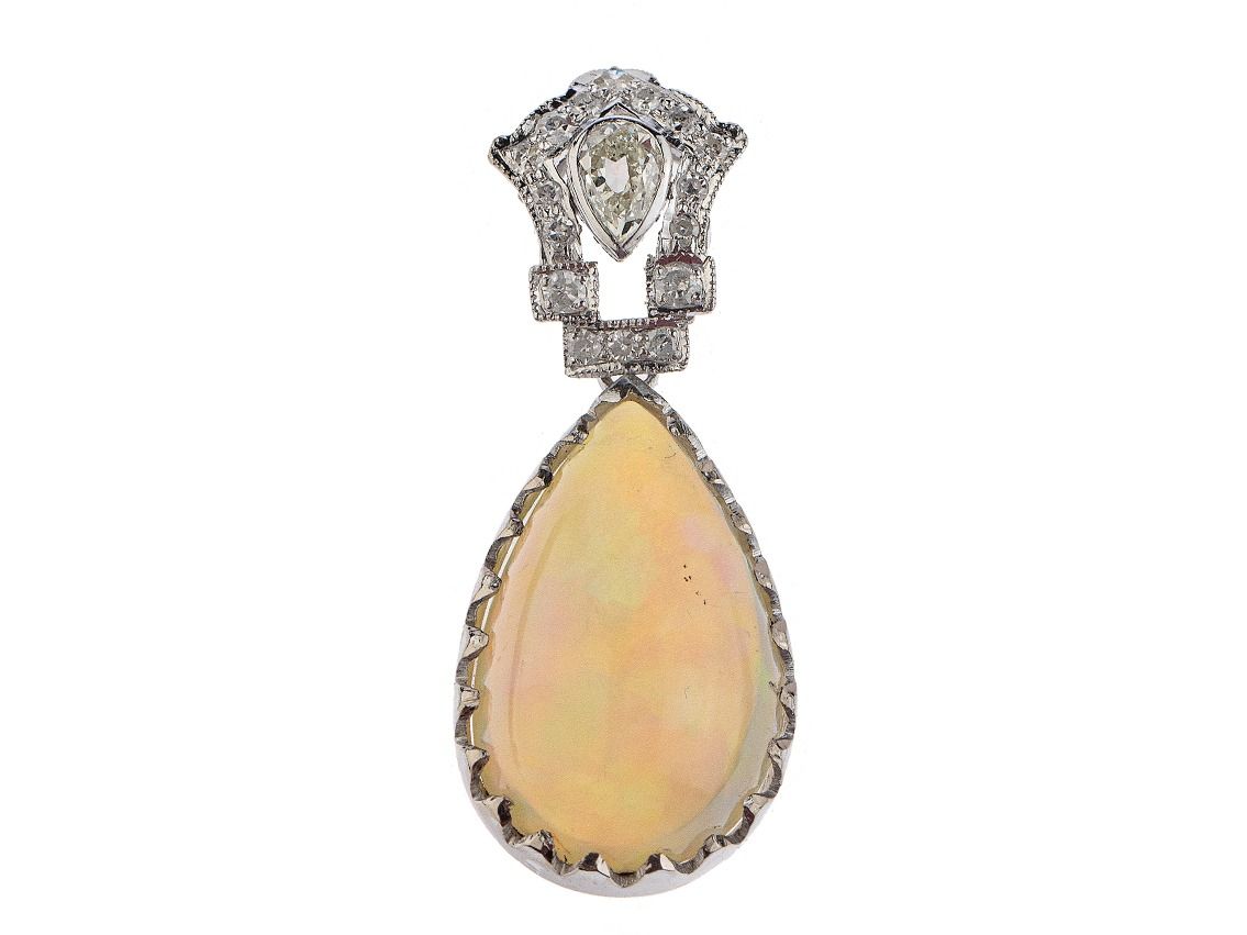 Anhänger Art Deco Vintage 18kt Weißgold 5,2g Diamanten 0,50ct Opal 13ct 