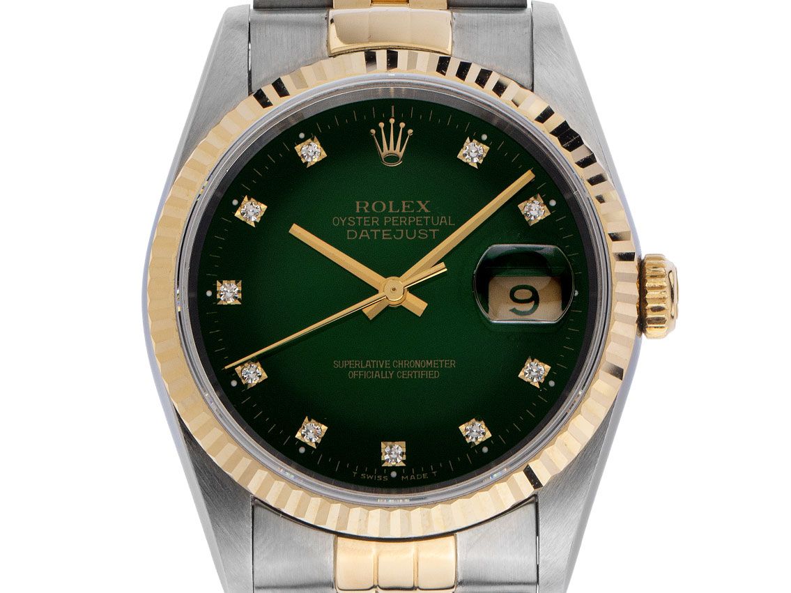 Rolex Datejust Green Dial Diamanten Ref.16233 Bj.1991 Full Set original Vintage Unpoliert