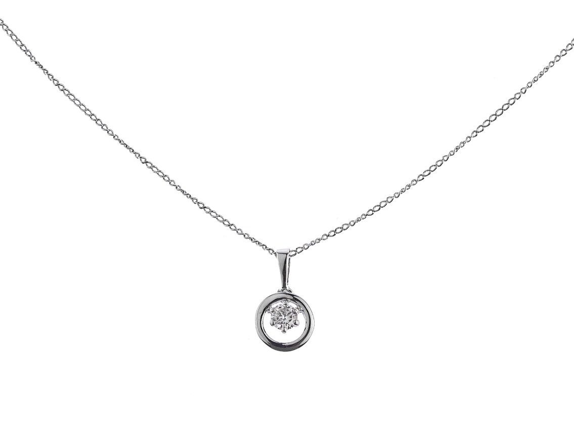 Halskette Anhänger 14kt Weißgold 2,6g Diamant 0,25ct