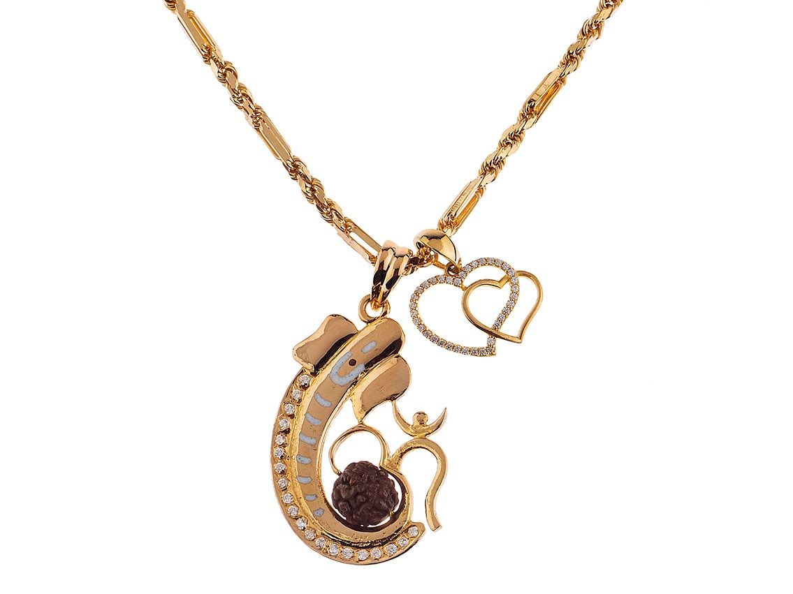 Halskette mit Anhänger 916 Gelbgold Zirkonia 34,2g Handarbeit
