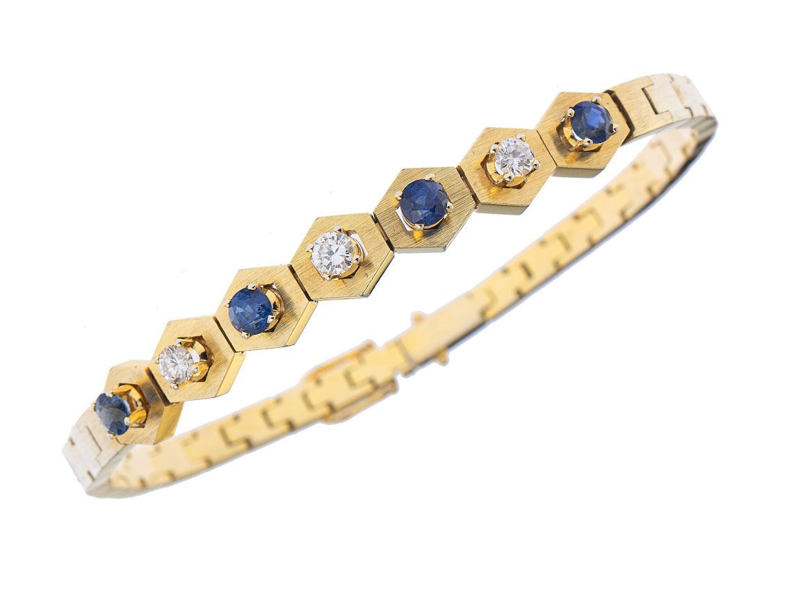 Armband Design 18kt Gelbgold 23,3g Diamanten 0,30ct Saphire