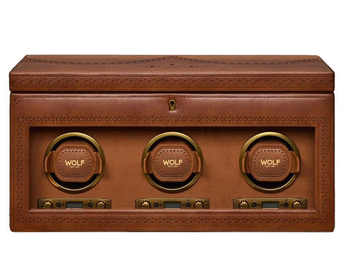 Wolf Brogue Triple Uhrenbeweger mit Aufbewahrungsfach Leder braun Ref.440306 453 x 210 x 225mm