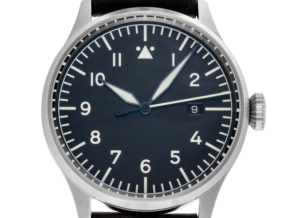 Laco Fliegeruhr Stuttgart Pro Stahl Automatik Armband Leder 43mm Ref.862141_686 Box&Pap. Full Set Neu