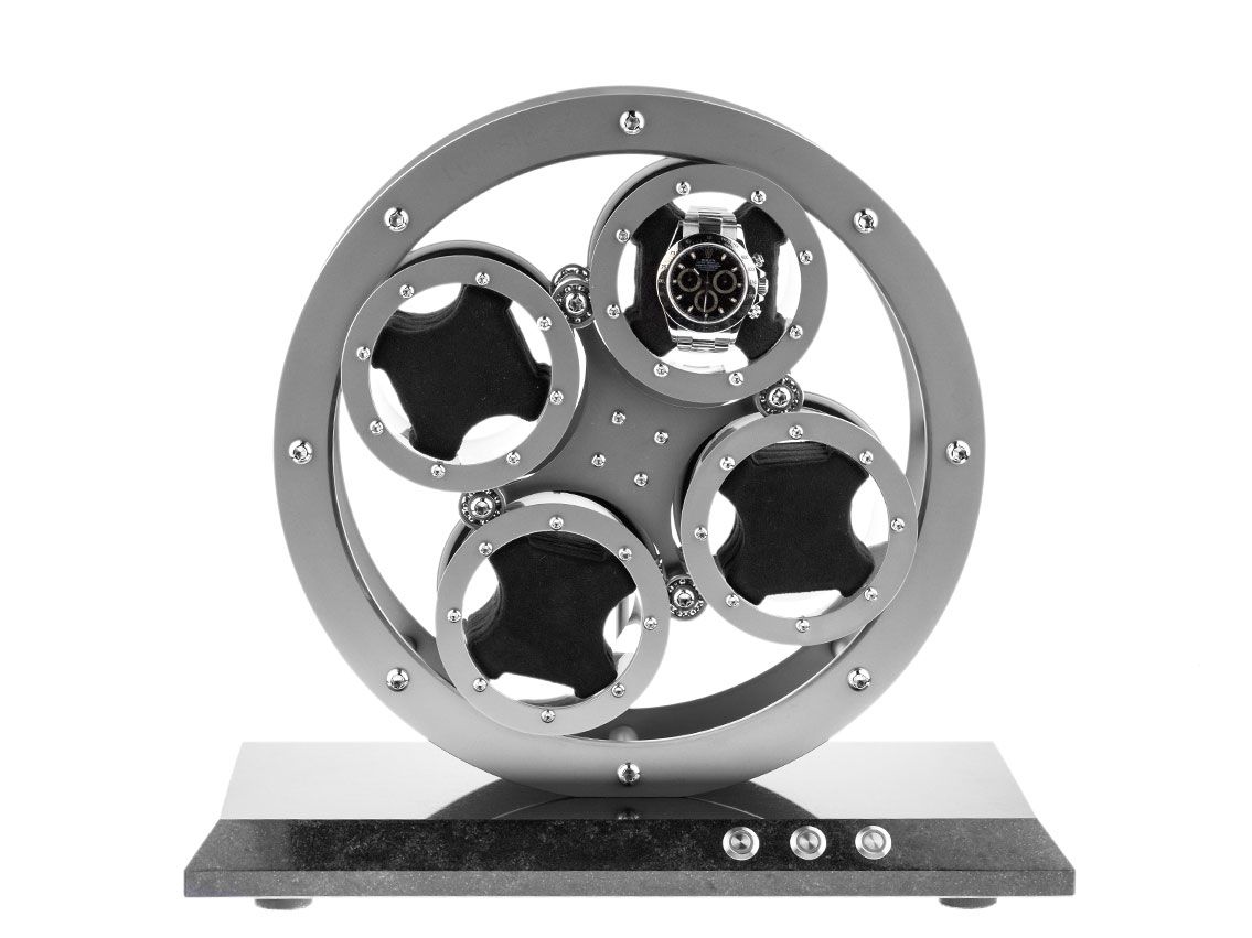 LumiSidus 4 Silver Uhrenbeweger Stahl mit Granitsockel 34x32x17cm Neu