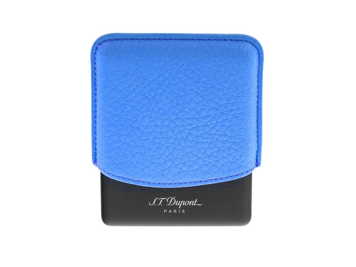 S.T. Dupont Zigaretten Etui Stahl Black Matt Leder Fluo Blue Ref.183116 Full Set 