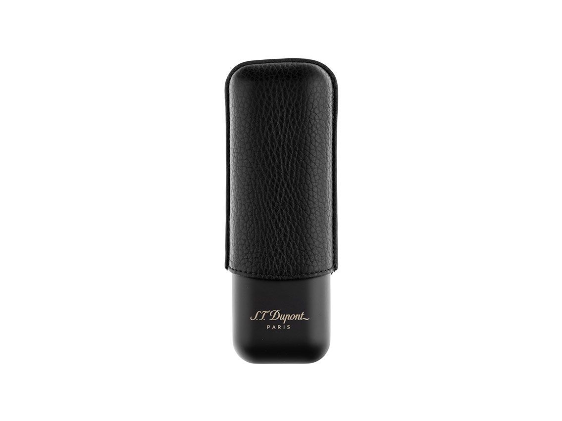 S.T. Dupont 2er Zigarren Etui Stahl Black Matt Leder Black Ref.183240 Full Set