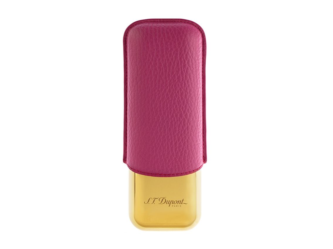 S.T. Dupont 2er Zigarren Etui Stahl Goldfinish Leder Pink Ref.183245 Box&Pap. Full Set Neu