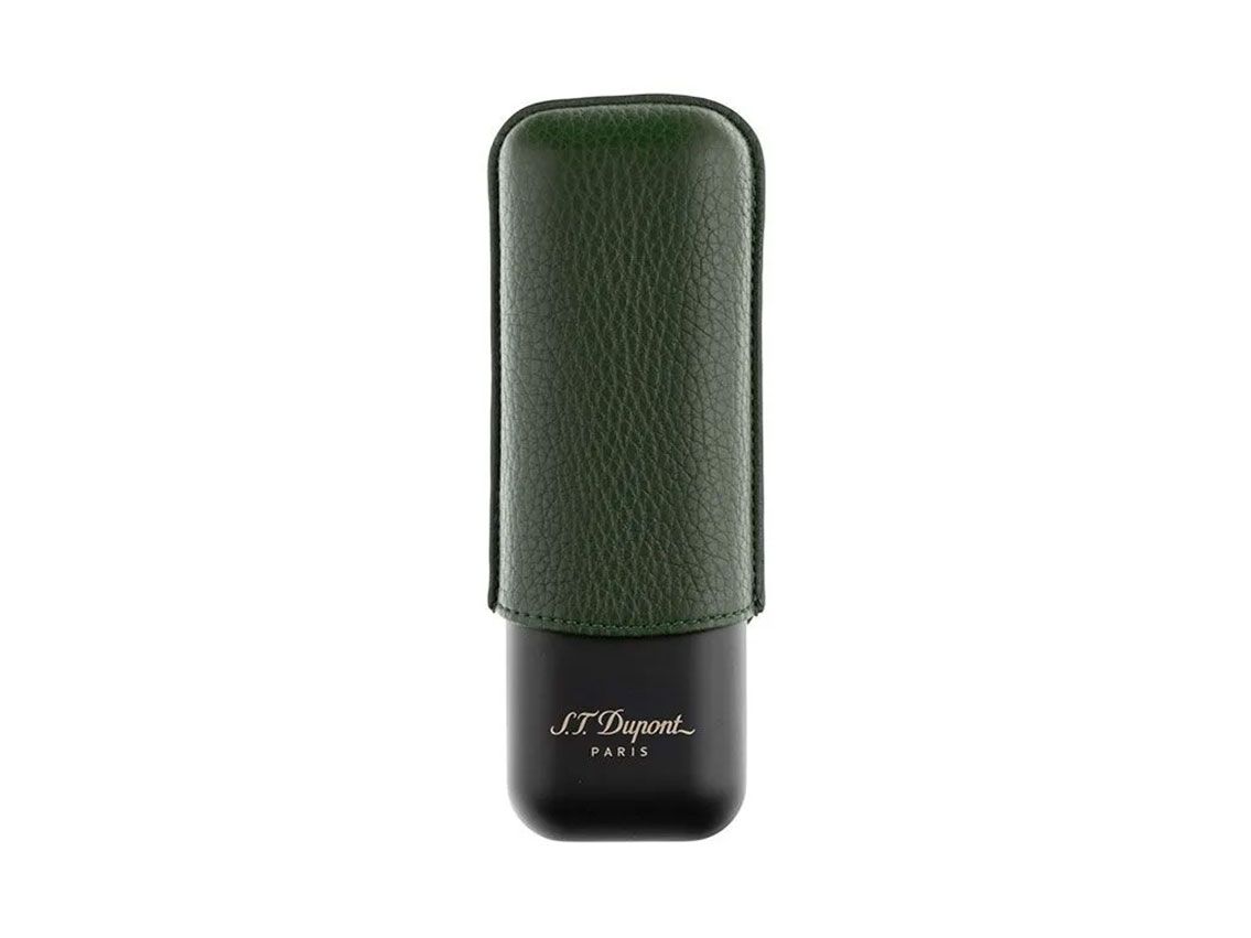 S.T. Dupont 2er Zigarren Etui Stahl Black Matt Leder Green Ref.183249 Full Set 