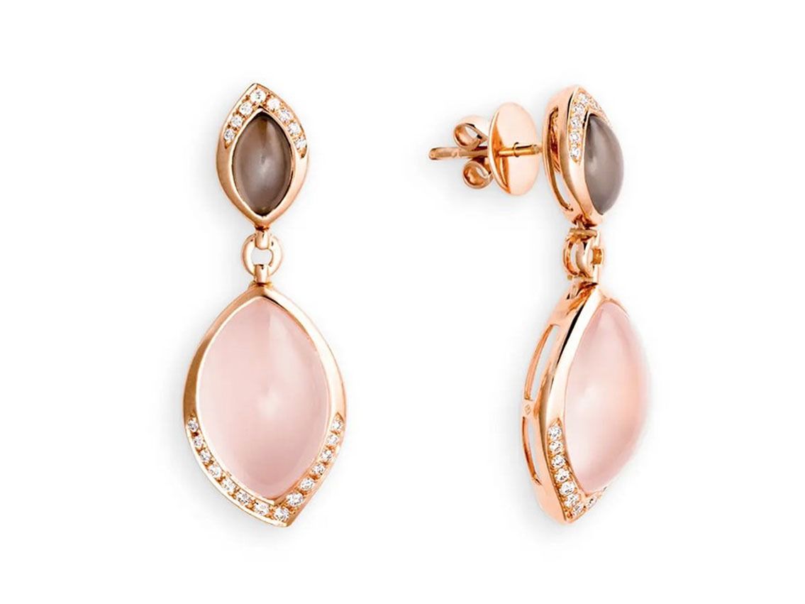 Palido Ohrstecker 18kt Roségold 5,3g Diamanten 0,19ct Rosenquarz 9,26ct Mondstein 1,25ct 