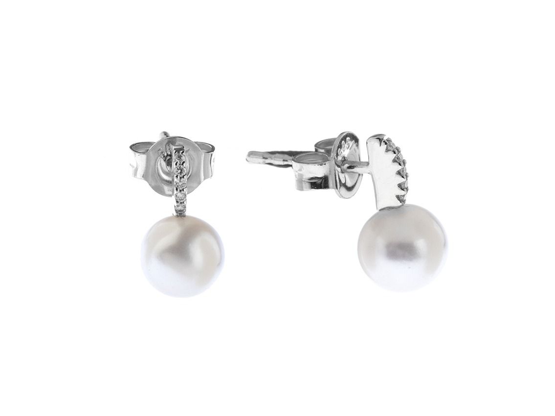 Palido Ohrstecker 14kt Weißgold 0,8g Diamanten 0,03ct Süßwasserperle