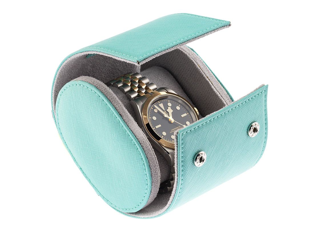Tempomat Uhrenbox Watchroll 1 Uhr Leder türkis 100x80x70mm Neu 