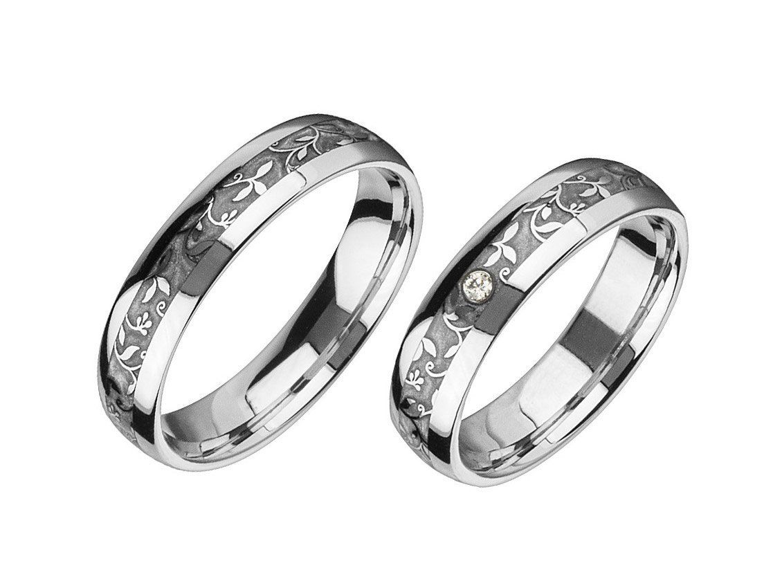 Fischer Trauringe 14kt Weißgold Keramik 11,5g Diamant 0,01ct