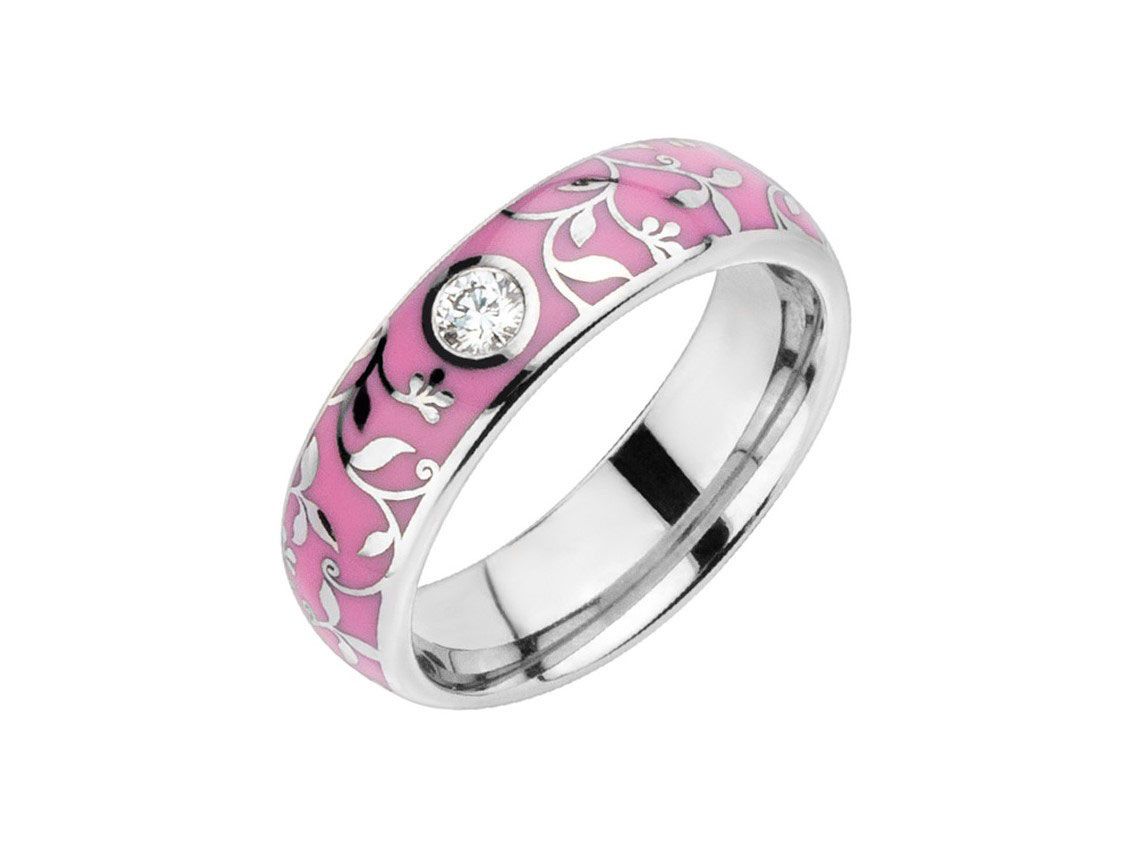 Fischer Ring Kollektion Elise Weißgold Keramik Rosa Diamond  Handarbeit Neu