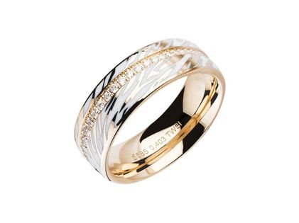Fischer Ring Kollektion Elise Apricotgold Keramik Weiß Diamond Handarbeit Neu