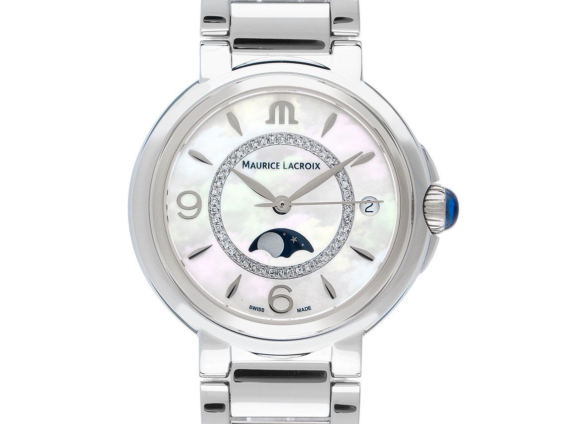 Maurice Lacroix Fiaba Mondphase Lady Stahl Perlmutt Diamanten Quarz Armband Stahl 32mm Box&Pap. Full Set Neu 