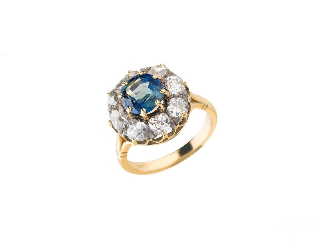 Ring 18kt Gelbgold 8,0g Diamanten 1,90ct Saphir Vintage Bj.1900 Gr.57
