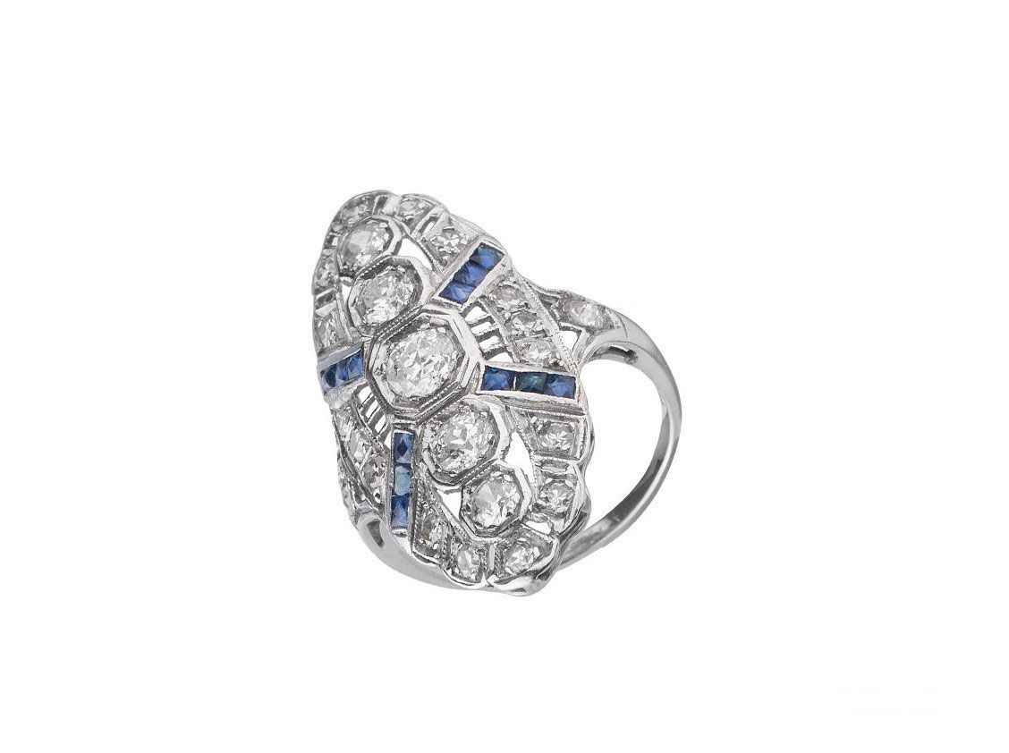 Ring 950 Platin 5,3g Diamanten 1,20ct Saphir