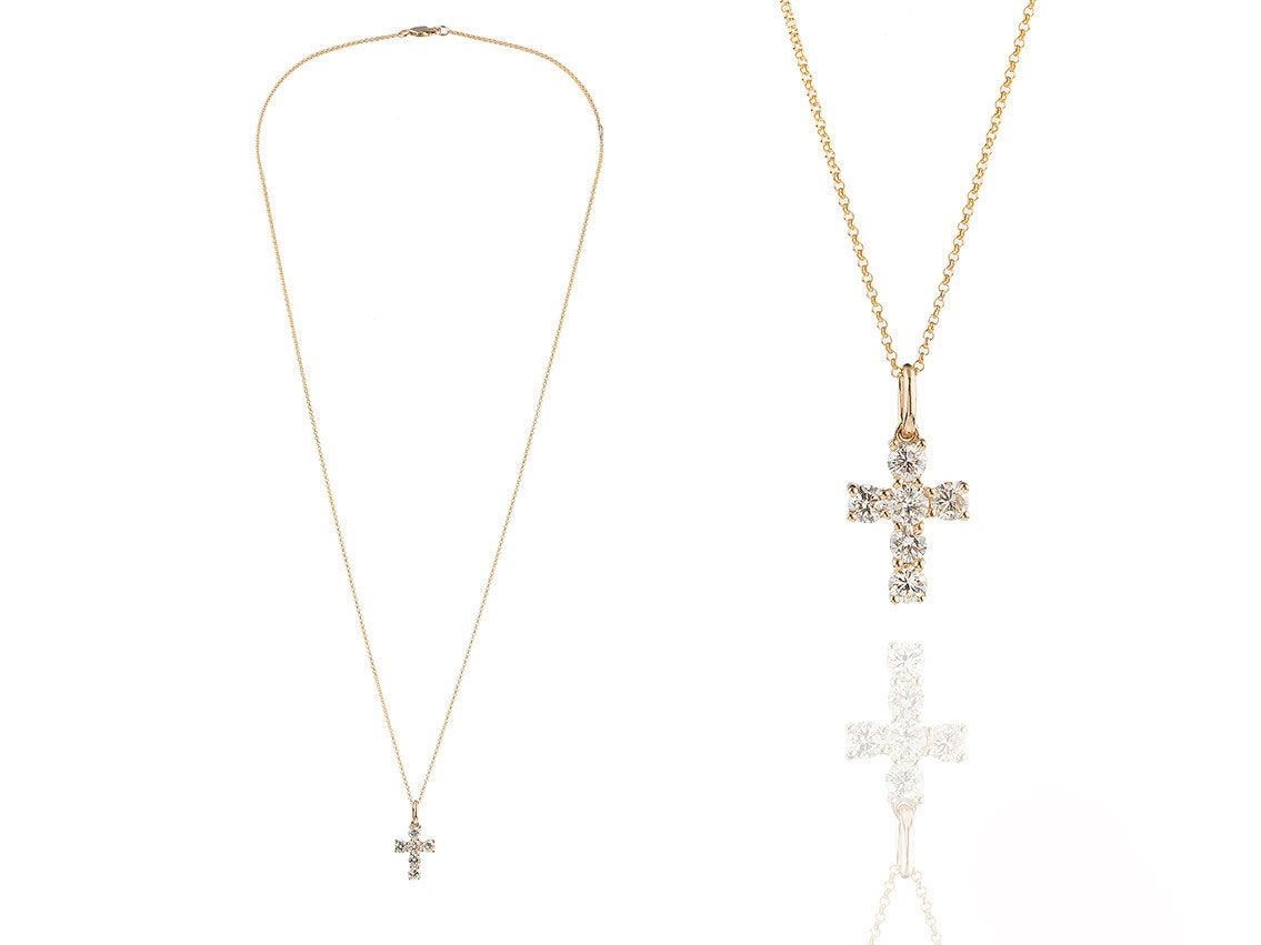 Kette Anhänger Kreuz 18kt Gelbgold 3,1g Diamanten 0,88ct