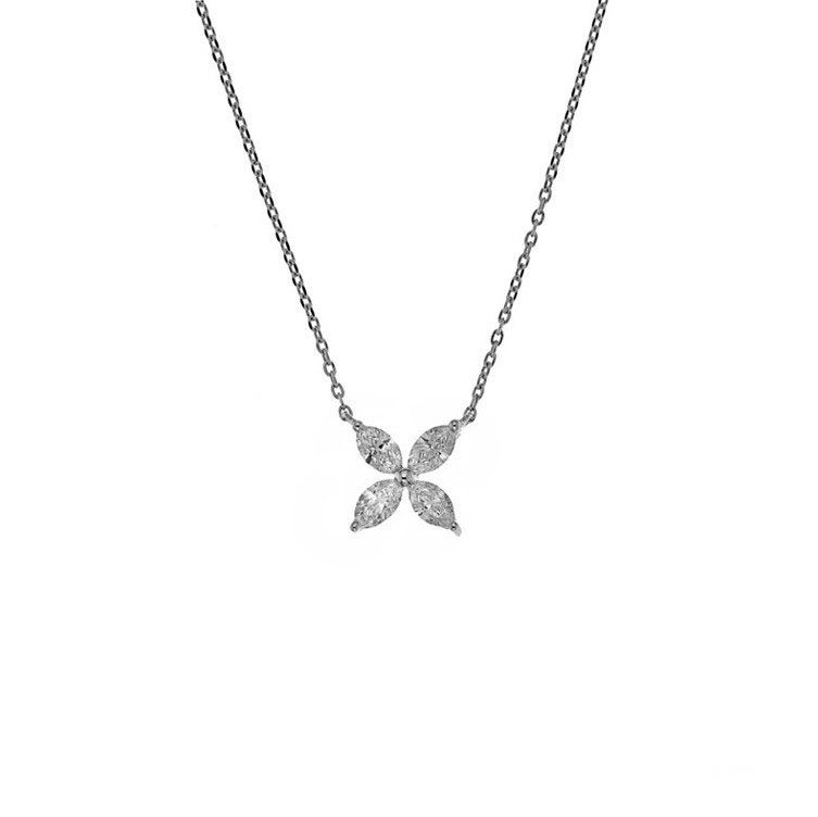 Facet Halskette Anhänger Blume 18kt Weißgold 1,4g Diamanten 0,38ct 420mm 