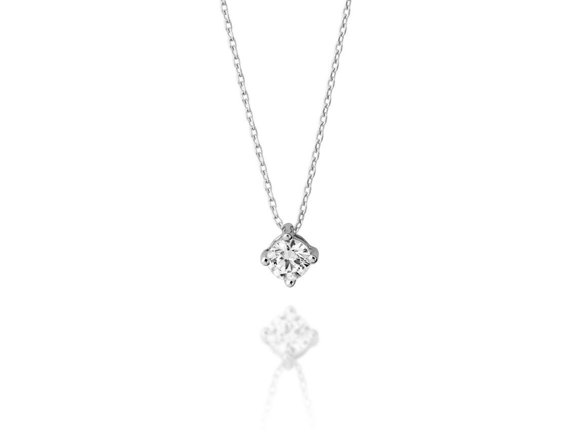 Facet Halskette Solitär 18kt Weißgold 1,8g Diamant 0,50ct 420mm