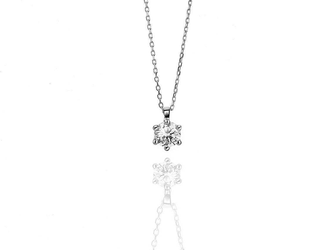 Facet Halskette Solitär 18kt Weißgold 2,2g Diamant 0,70ct 420mm