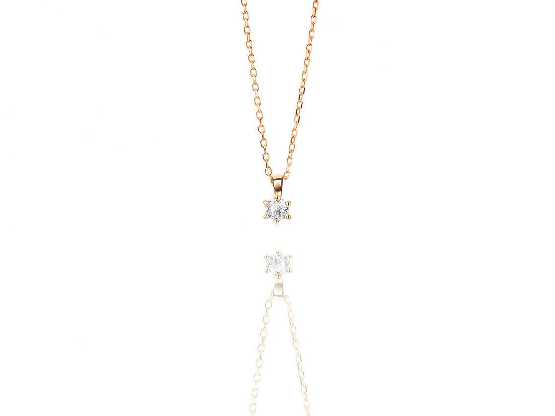 Facet Halskette Solitär 18kt Roségold 1,7g Diamant 0,25ct 420mm 