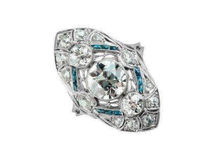 Ring Art Deco 950 Platin Diamond 2,7ct Saphir Vintage Bj.1920 Gr.50 Handarbeit