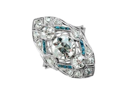 Ring Art Deco 950 Platin 6,5g Diamanten 2,70ct Saphir Vintage 1920  Handarbeit