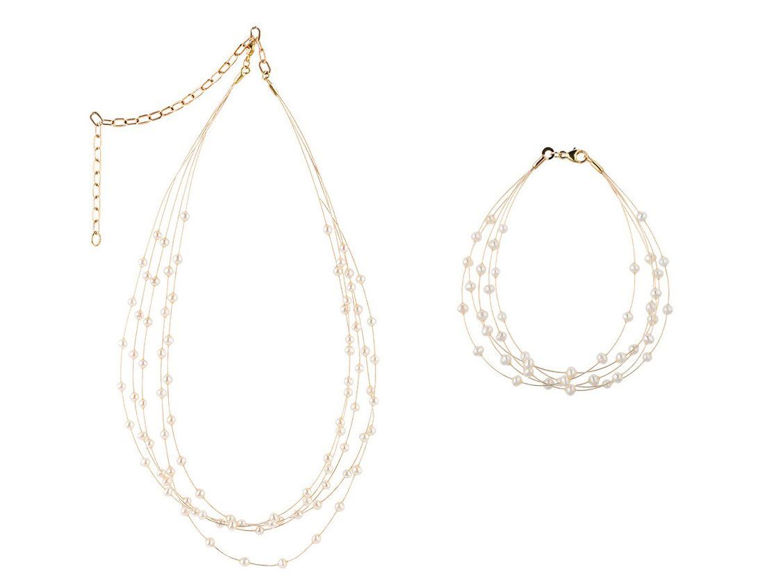 Schmuckset Collier Armband Akoya Perlen 4,0mm 8kt Gelbgold 11,0g Handarbeit