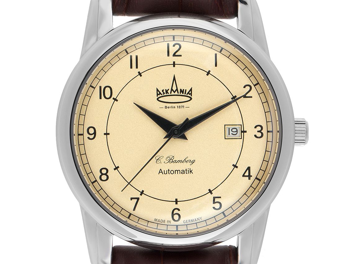 Askania C. Bamberg ASK-8031 Stahl Automatik Armband Leder 42mm Box&Pap. Full Set Neu