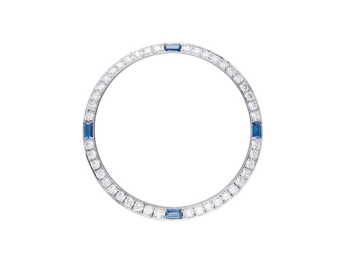 Zubehör - Lünette Sonderanfertigung 18kt Weißgold Diamanten Saphire 35mm Neu