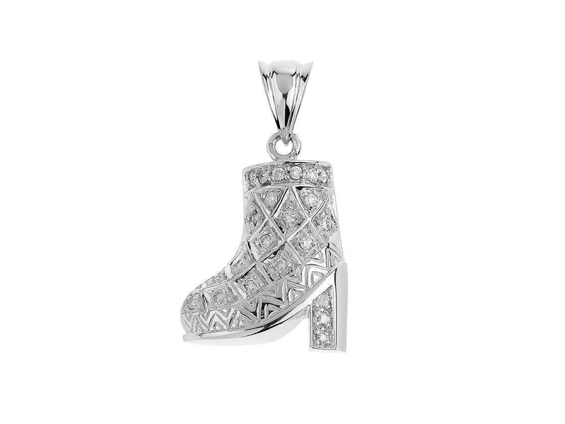 Anhänger Stiefel 14kt Weißgold 6,9g Diamanten 0,40ct 