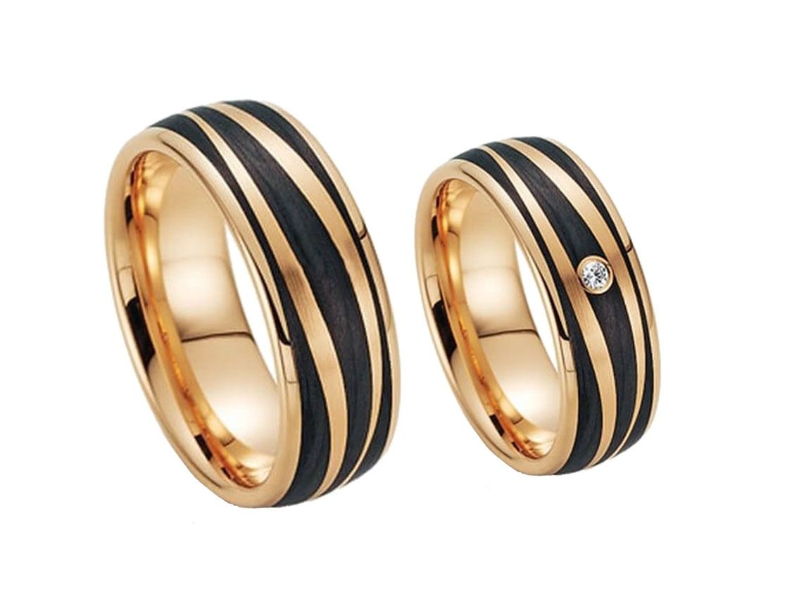 Fischer Trauring Ehering Freundschaftsring Set 14k Apricotgold 17,5g Carbon Diamant 0,02ct Neu