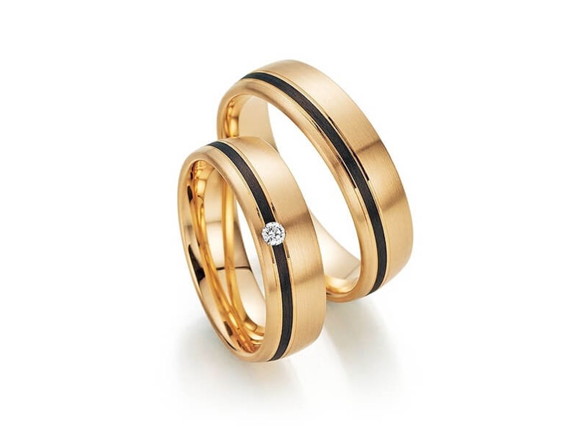Fischer Trauringe 14kt Apricotgold 13,1g Carbon Diamant 0,04ct