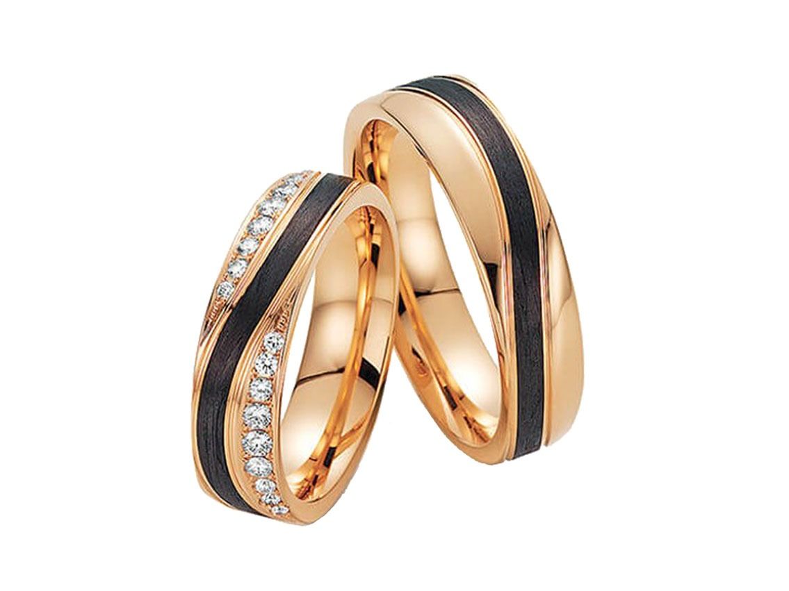 Fischer Trauring 14kt Apricotgold Carbon 12,3g Diamanten 0,46ct