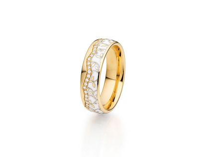 Fischer Ring Kollektion Elise Apricotgold Keramik Weiß Diamond Handarbeit Neu