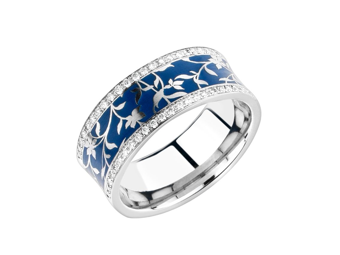 Fischer Ring Kollektion Elise Weißgold Keramik Blau Diamond Handarbeit Neu