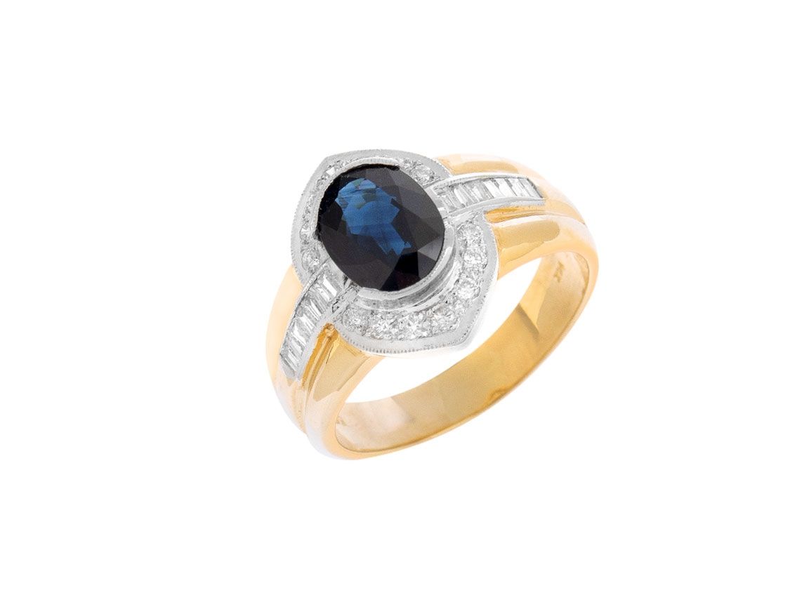 Ring Design 14kt Gelb/Weißgold 6,4g Diamanten 0,63ct Saphir 2,2ct