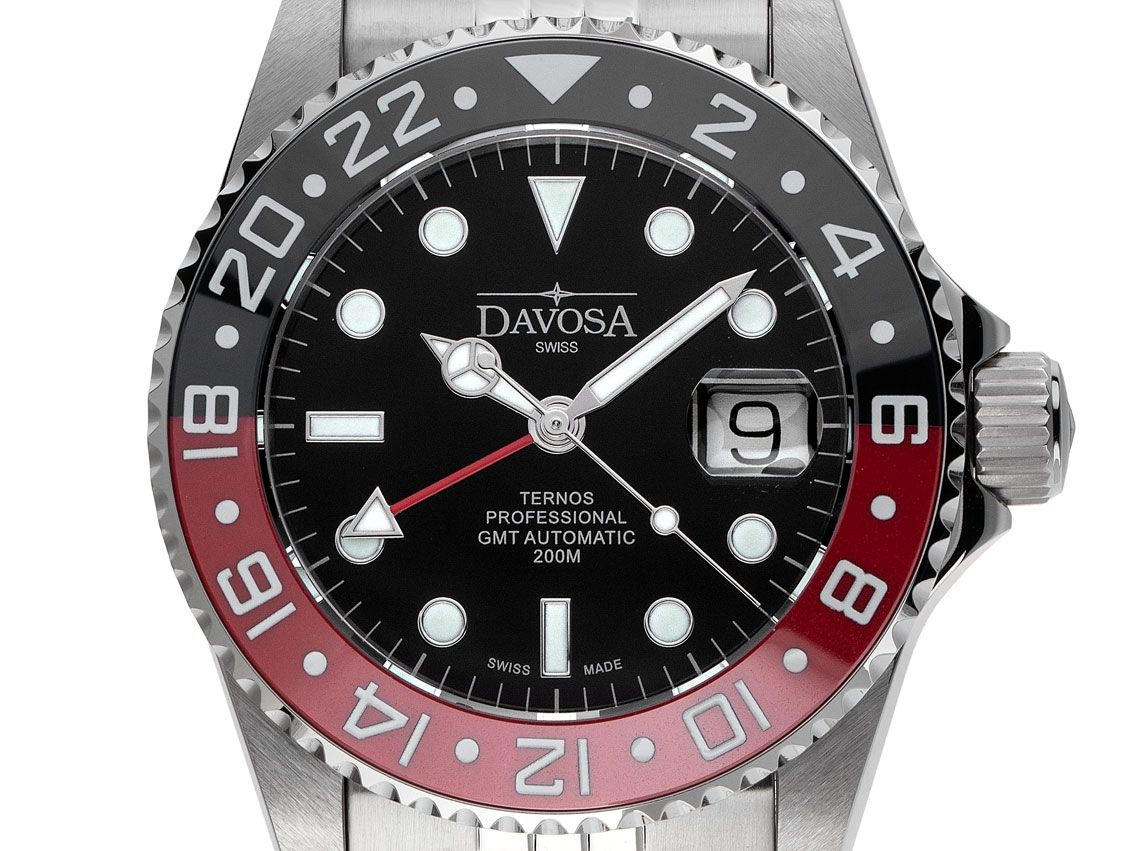 Davosa Ternos Professional TT GMT Stahl Keramik schwarz rot Automatik Armband Stahl 42mm Box&Pap. Full Set Neu