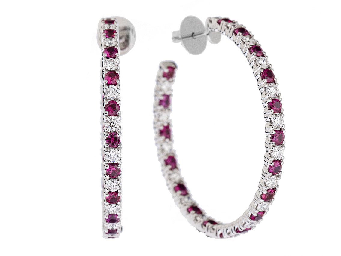 Scheffel Ohrschmuck 18kt Weißgold 18,9g Diamanten 3,74ct Rubine 4,71ct