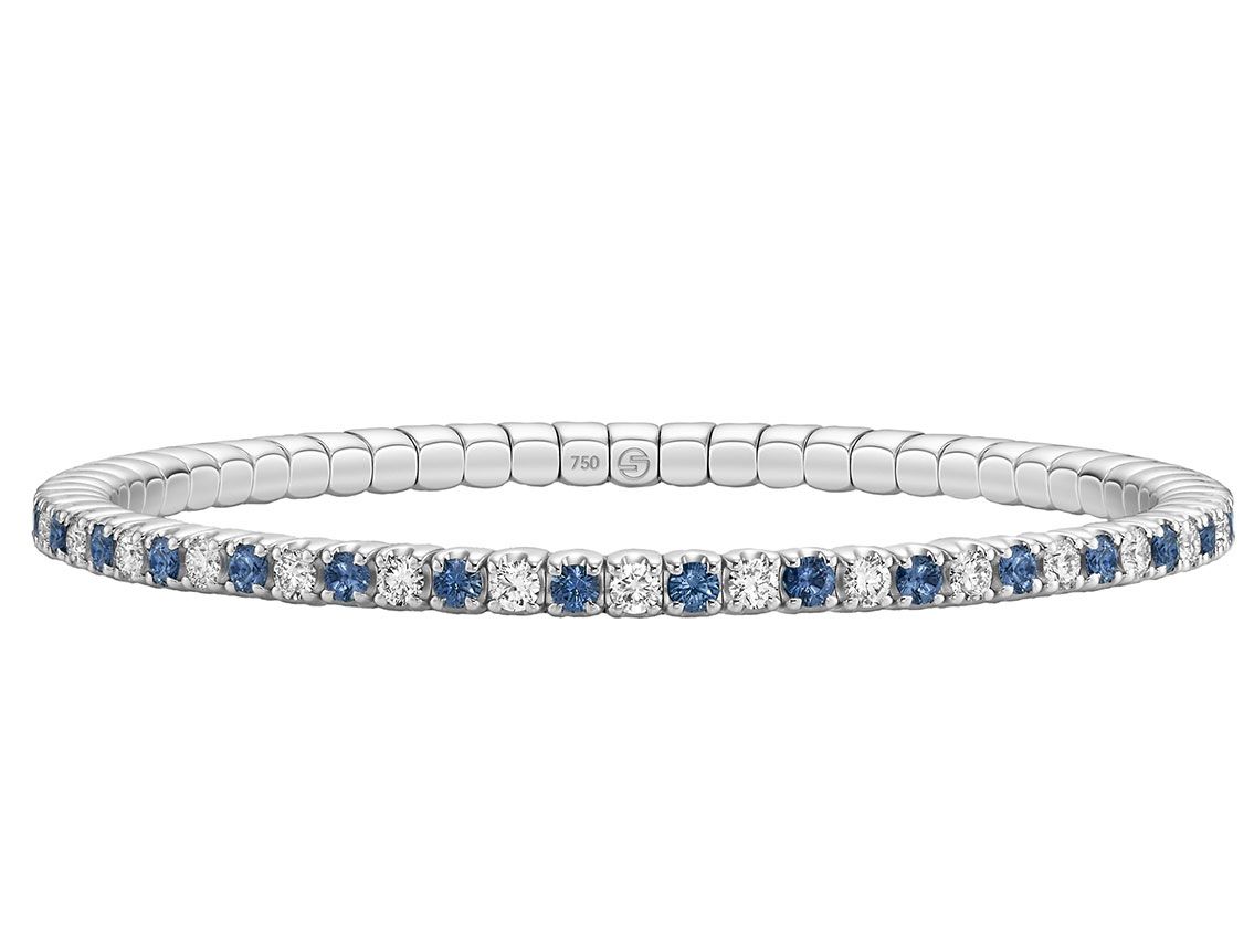 Scheffel Armband Stretch 18kt Weißgold 16,4g Diamanten 1,96ct Saphire 2,38ct
