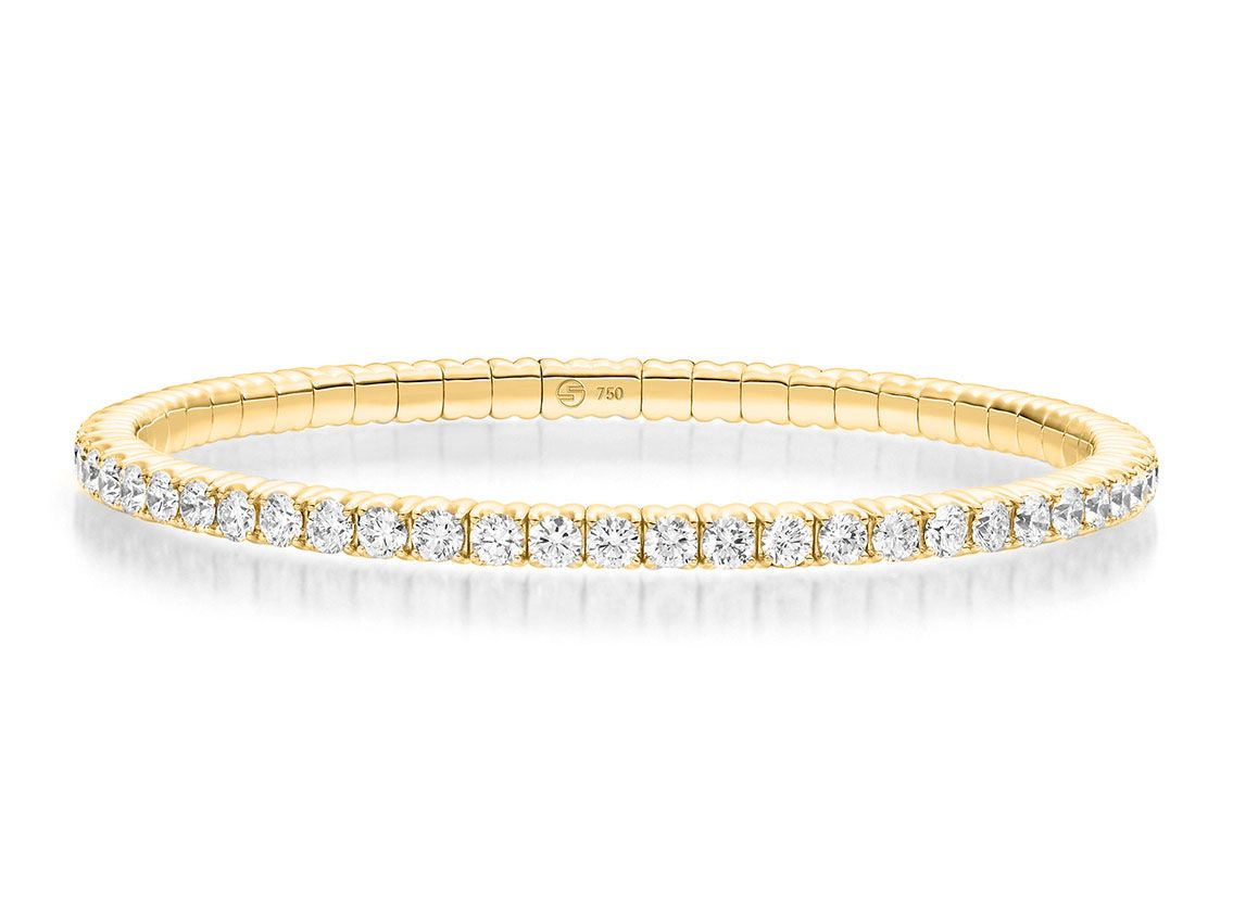 Scheffel Armband Tennis Stretch 18kt Gelbgold 16,9g Diamanten 4,20ct mit Box