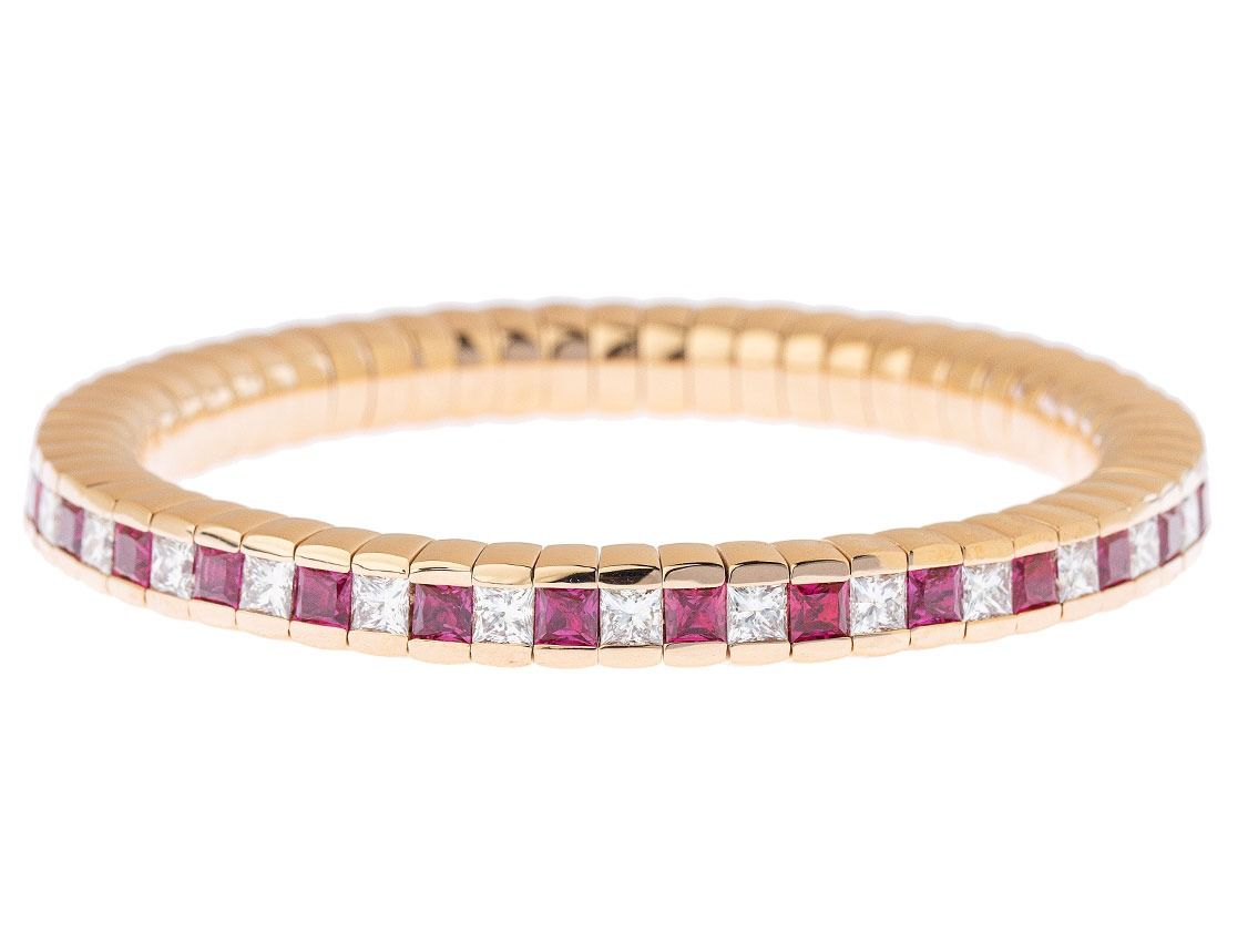 Scheffel Armband Stretch 18kt Roségold 44,2g Diamanten 5,06ct Rubine 6,22ct Neu