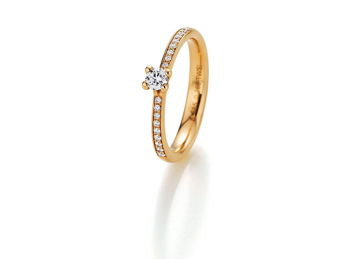 Fischer Ring 14kt Apicotgold 3,5g Diamanten 0,26ct
