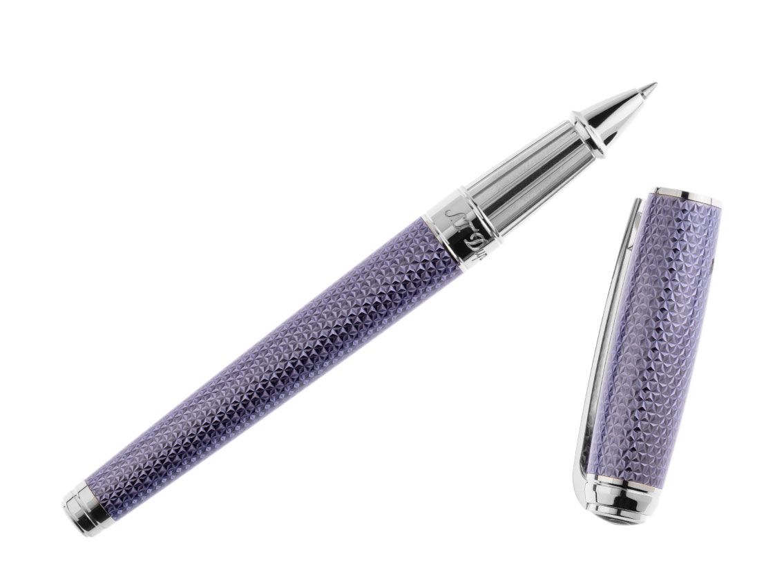S.T. Dupont Tintenroller Linie D Lila Palladium Ref.412000L Box&Pap. Full Set Neu