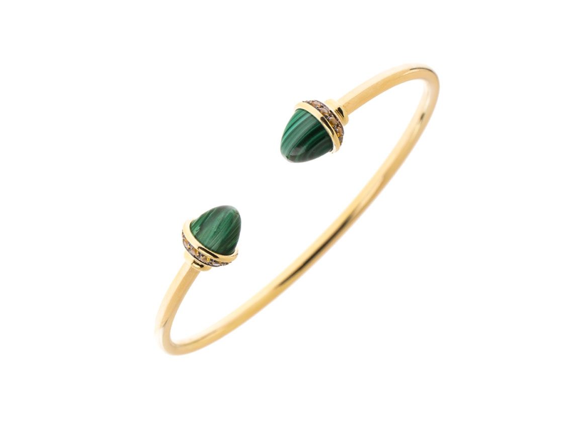 Alberti Armreif 18kt Gelbgold 10,1g Malachit 0,44ct Saphire 7,97ct 160mm